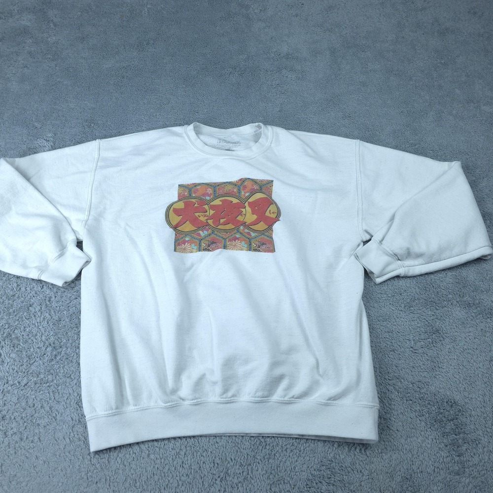 InuYasha Sweatshirt Mens Large White Crewneck Pullover Fleece Anime Graphic